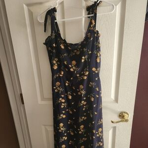 Floral Navy Dress with Orange Accents